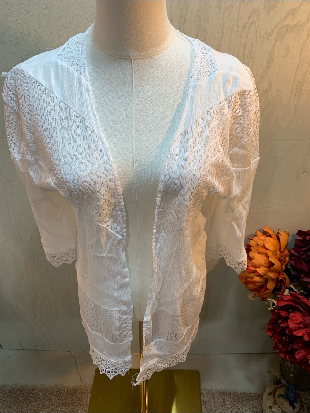 Moral Fiber White Lace Beach Cover-Up Kimono